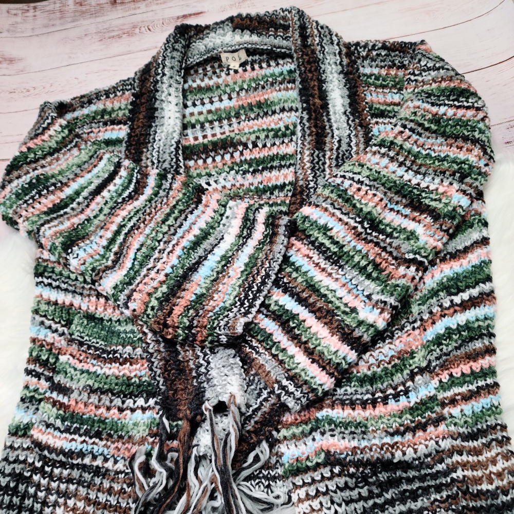 POL FRINGE KNIT OPEN CARDIGAN FOREST SIZE S